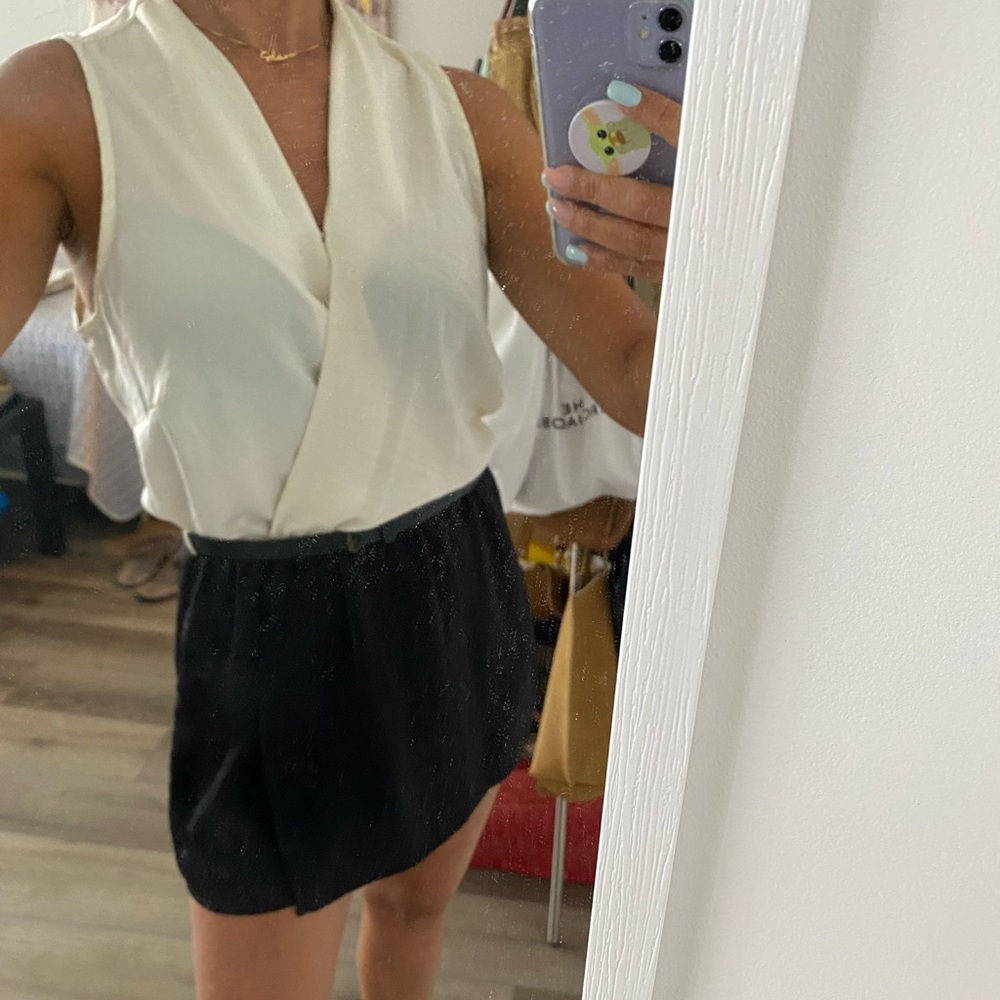 Romper shorts   cream & black with a belt